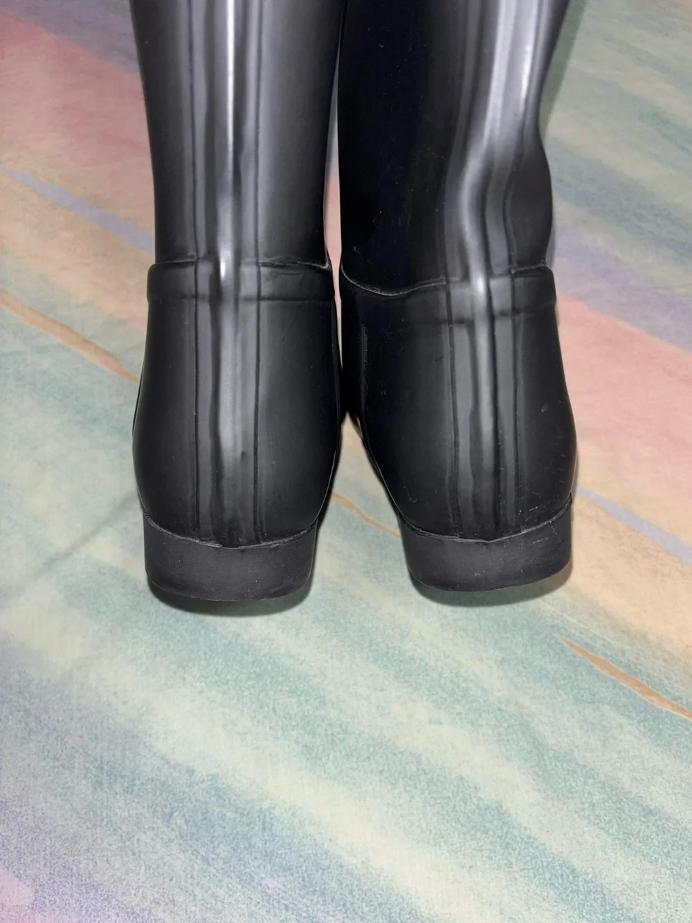 Tory Burch Diana Classic Tall Rubber Rain Boots Size 8 Logo Black Brown Logo